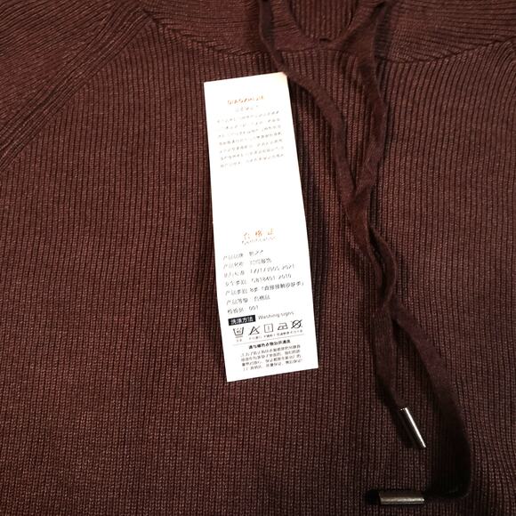 NWT Y2K Wool Blend Ribbed Hoodie Sweater Pullover Coffee Brown XL (Fits as M/L) - Picture 6 of 13